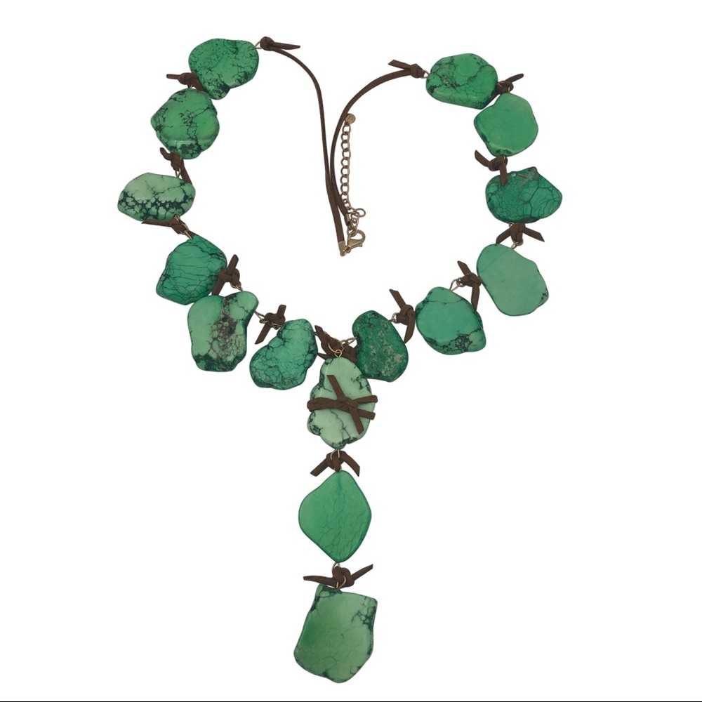 Green Stone Raw Slice Chunky Long Necklace - Picture 4 of 4